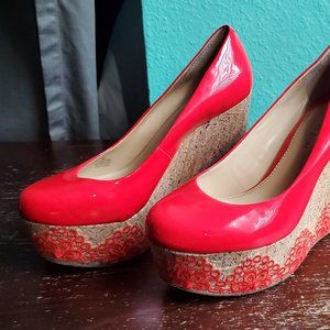 Gianni Bini Coral Embroidered Cork Wedges